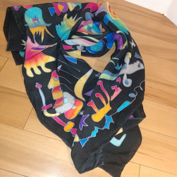 Multi-color design silk scarf - Picture 1 of 2